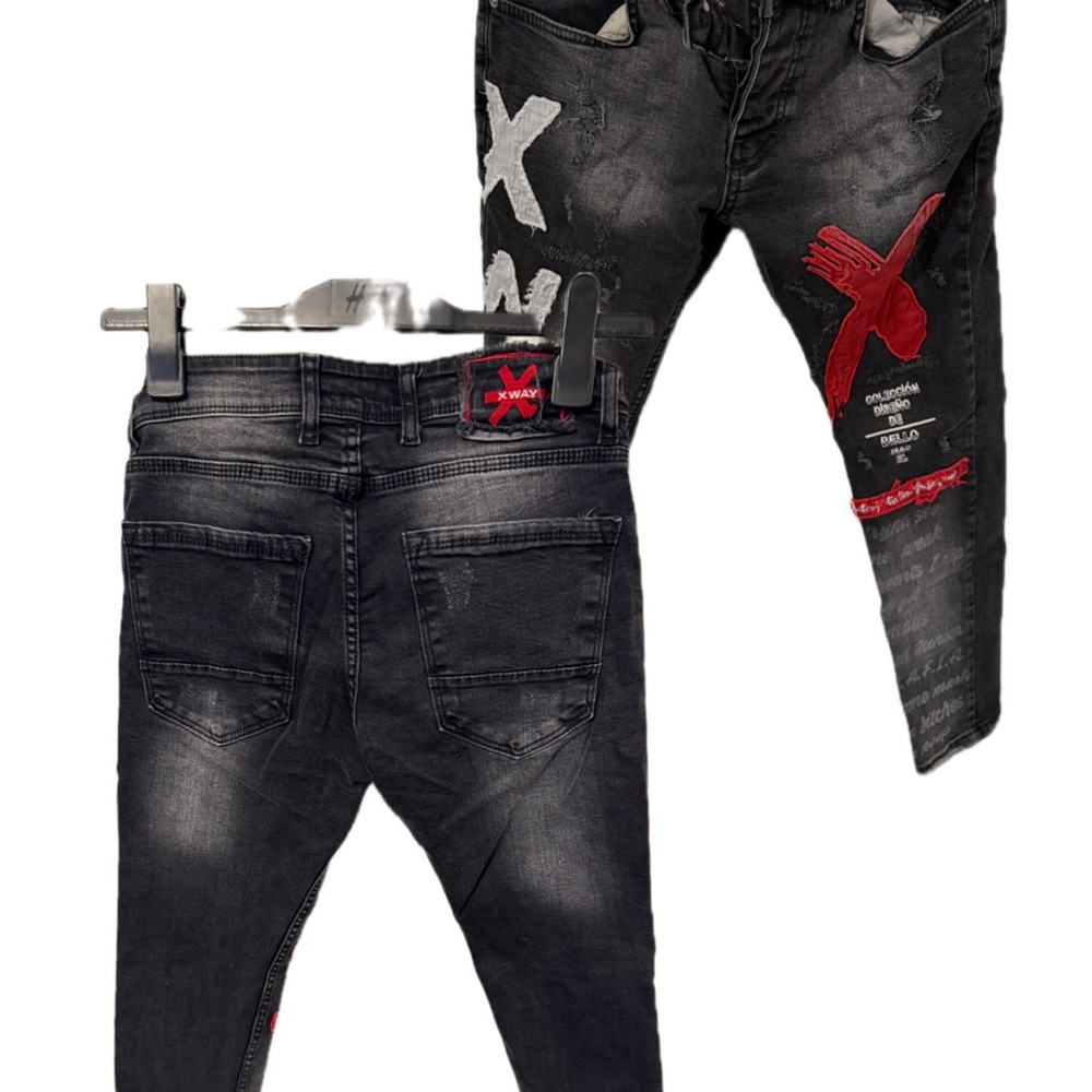 Men's Black and Red Jeans